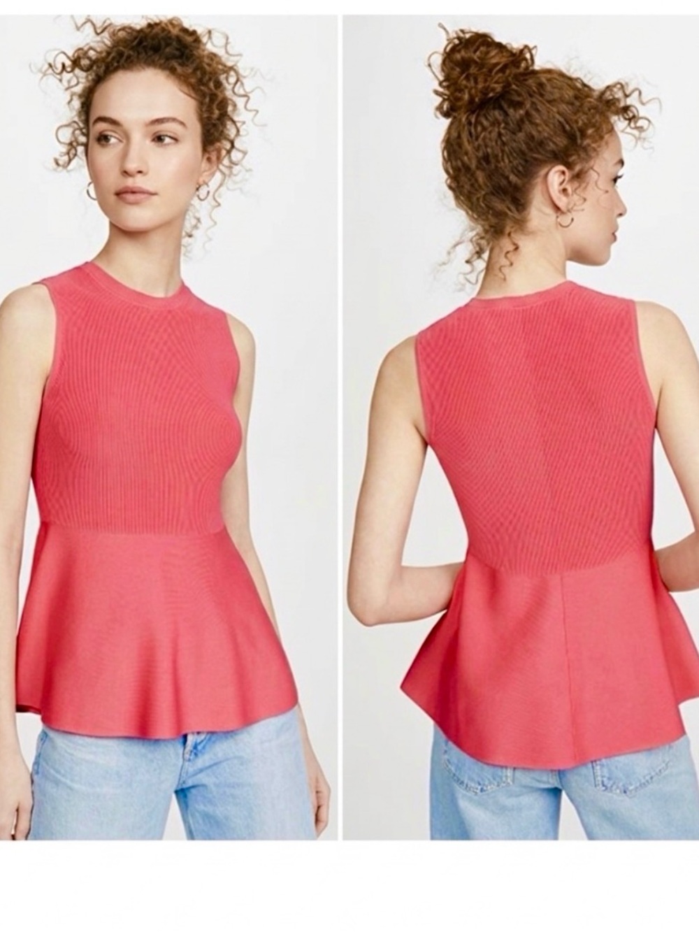 Theory - New women’s Textured shell watermelon sleeveless knit tank peplum top S